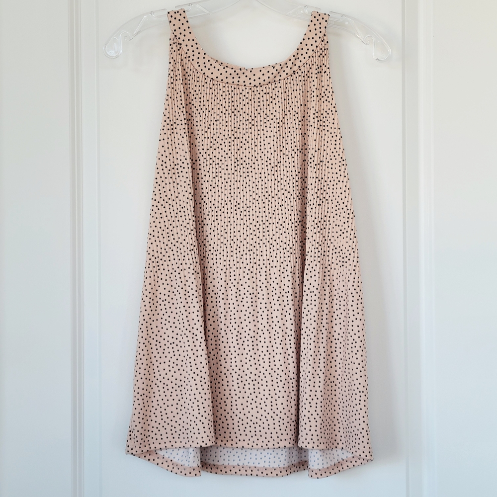 Adrianna Papell Peach and Black Dotted Pleated Sleeveless Blouse L